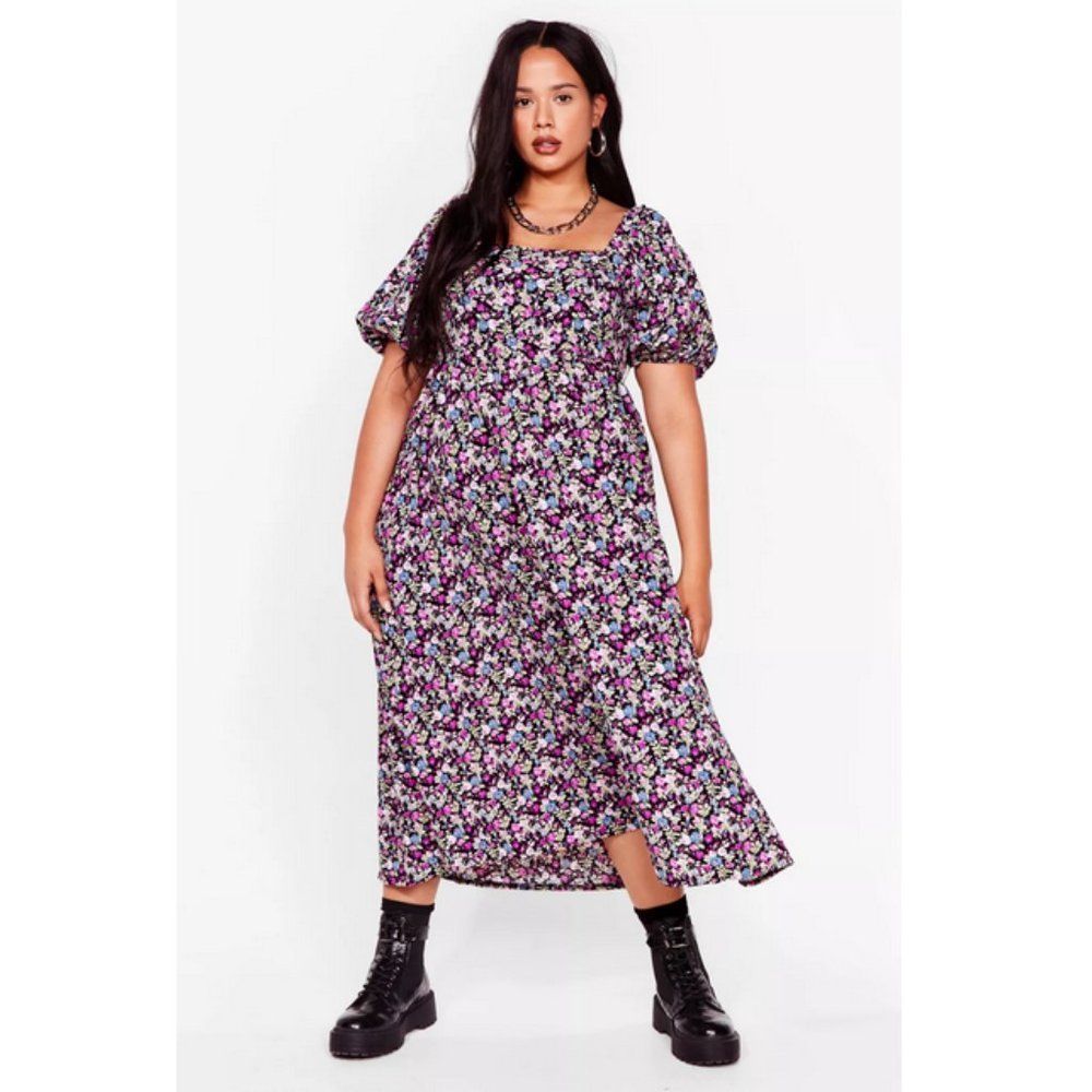 Nasty Gal Purple Floral Midi Dress
